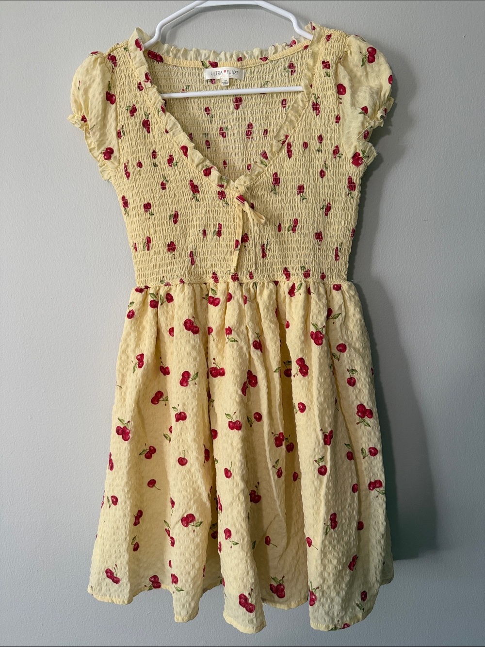 Yellow Dress with Red Cherry Print